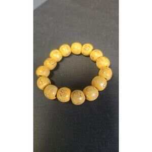 Vintage Wood Beaded Bracelet Womens Buddhist Stretch Religious Jewelry 7.2in